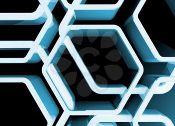 Abstract blue glossy honeycomb structure background, 3d render illustration