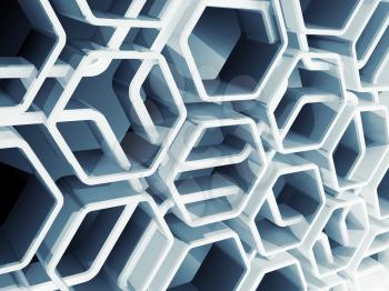 Abstract blue honeycomb structure background, 3d render illustration