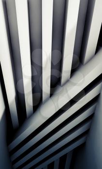 Abstract digital graphic background, installation of stripe beams on the wall, vertical 3d illustration