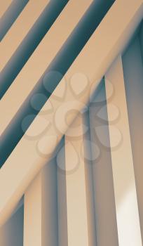 Abstract digital graphic background, installation of stripe beams on the wall, toned vertical 3d illustration