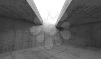 Abstract architecture interior background, empty concrete room with white asymmetric ceiling opening. 3d illustration