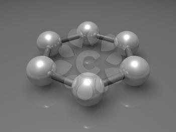 H6 graphene aromatic cluster, schematic molecular model. Hexagonal structure made of carbon atoms. 3d illustration