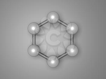 H6 graphene aromatic cluster, top view. Hexagonal structure made of carbon atoms. 3d illustration