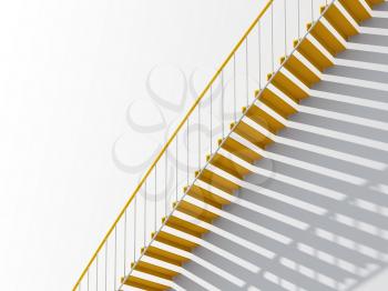 Contemporary architecture background, yellow metal stairs with shadow pattern over white blank wall, 3d illustration