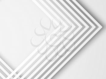 Abstract white background, geometric pattern of square paper frames corners. 3d illustration