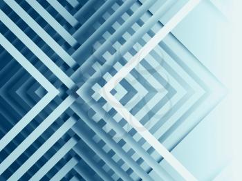 Abstract blue cg background, geometric pattern of intersected paper stripes. 3d illustration