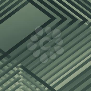Abstract square digital background, green toned geometric pattern with intersected stripes. 3d render illustration