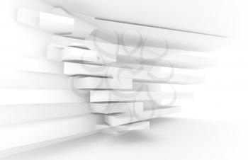 Abstract white cg background. Interior with pattern of intersected stripes, 3d render illustration with double exposure effect