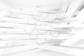 Abstract cg background. White interior with pattern of intersected stripe beams, 3d render illustration with double exposure effect