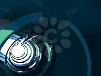 Abstract shining tunnel with blue green reflections. Digital background, 3d render illustration
