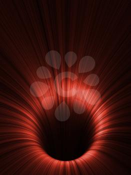 Abstract vertical digital background, black tunnel with glowing red lines, 3d render illustration