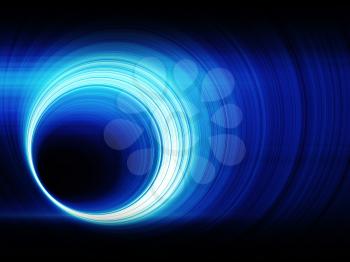 Abstract blue background, tunnel of glowing rings, 3d render illustration
