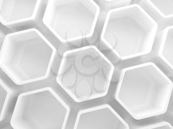 Abstract white honeycomb pattern on the wall, 3d render