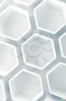 Abstract white honeycomb pattern on the wall, vertical 3d illustration
