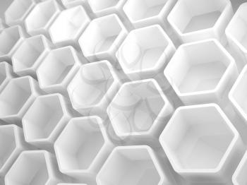Abstract white honeycomb pattern on the wall, 3d render illustration
