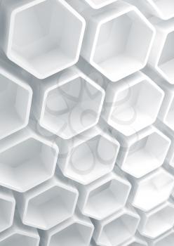 Abstract white honeycomb pattern on the wall, vertical 3d render illustration
