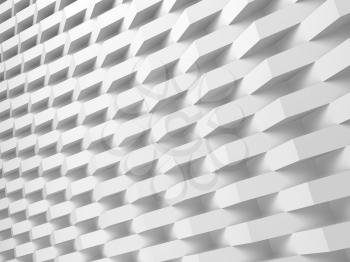 Abstract white background, diagonal geometric relief pattern, corners over wall, digital 3d illustration
