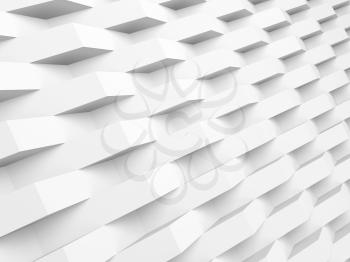 Abstract white background, diagonal geometric relief pattern, corners over wall, digital 3d render illustration
