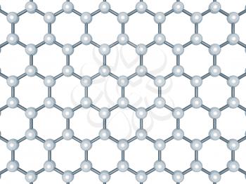 Graphene layer structure, top view. Hexagonal lattice of carbon atoms isolated on white background, 3d render illustration