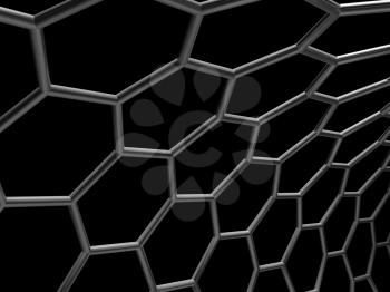 Hexagonal mesh structure isolated on black background. 3d illustration