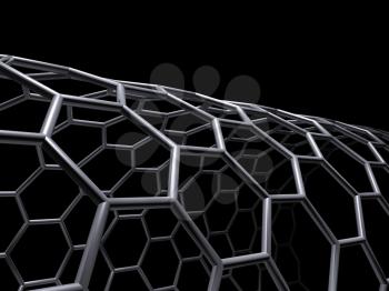 Bent hexagonal mesh layer isolated on black background. 3d illustration