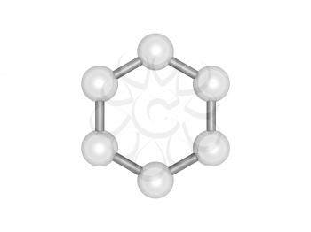 H6 graphene aromatic cluster, top view. Hexagonal structure made of carbon atoms isolated on white background, 3d render illustration