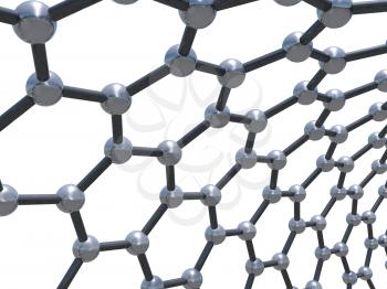 Single-walled zigzag carbon nanotubes molecular structure, carbon atoms connected in wrapped hexagonal lattice isolated on white background, 3d illustration