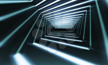 Abstract 3d corridor perspective background with linear light beams