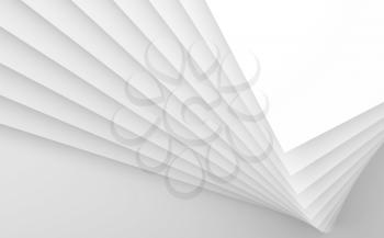 Abstract background, white geometric wall installation of paper sheets. 3d illustration