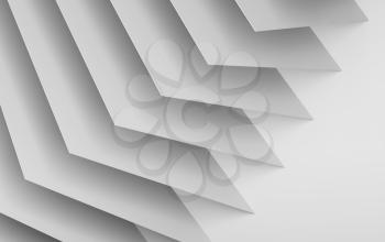 Abstract white geometric background,  installation of square sheets. 3d render illustration