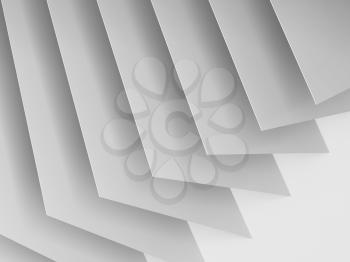 Abstract white background, geometric installation of square sheets. 3d render illustration
