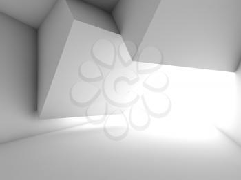 Abstract blank interior background, white cube shaped installation, 3d render