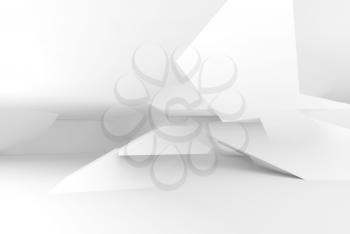 Abstract white interior background, intersected low poly structures. 3d illustration, double exposure effect