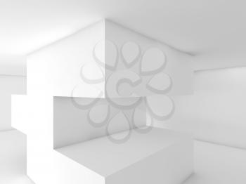 Abstract white empty interior with geometric object. 3d render illustration