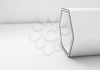 Empty hexagonal stand with black contours in white interior, 3d illustration