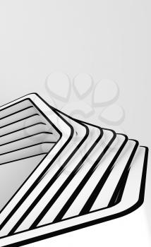 Fragment of an abstract white installation with black contour, 3d render illustration