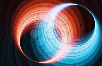 Abstract digital background. Glowing red and blue rings. 3d render illustration