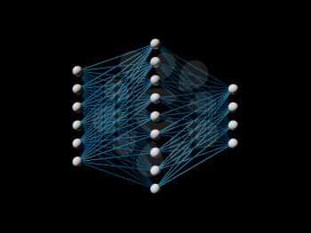 Artificial neural network model isolated on black, 3d render illustration