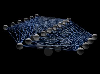 Artificial neural network structure model isolated on black, 3d render illustration