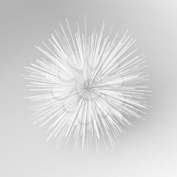 Abstract white radial explosion object. Square 3d illustration