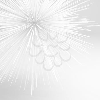 Abstract sharp white explosion object. Square 3d illustration