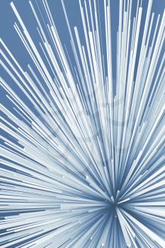Abstract digital explosion pattern. Blue toned vertical 3d render illustration