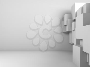 Abstract empty interior background with  white cubes installation. 3d illustration
