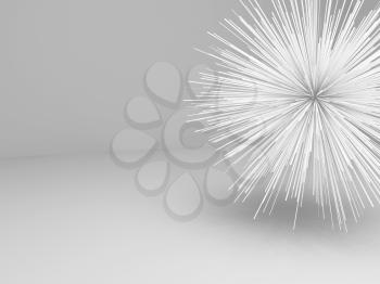 Abstract star shaped white object in empty room, 3d illustration
