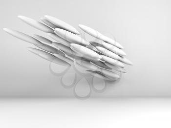 Contemporary art installation model. Abstract white interior background, 3d render illustration