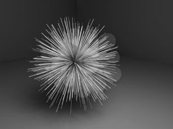 Abstract random star shaped object in dark, 3d render