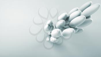 Abstract white digital background with round shapes formation, 3d render illustration