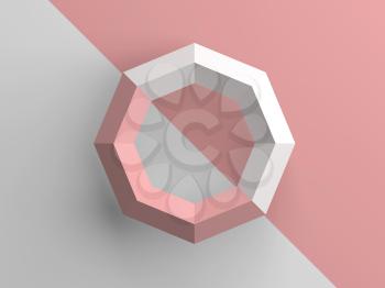 Abstract low poly object with pink and white parts, 3d render illustration