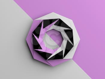 Abstract low poly object with purple, black and white parts, 3d render illustration