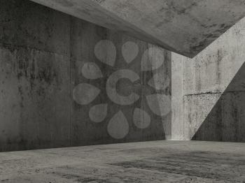 Abstract dark concrete interior background, contemporary minimal architecture, 3d render illustration